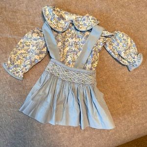 Delaney Seaside 6 month smocked skirt with blue floral shirt